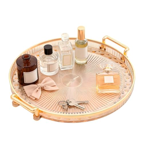 aieieii Gold Decorative Trays with Handle, Round Serving Tray for Perfume, Durable Drinks Tray Ideal for Fruits, Beverages, Snacks, or Other Items