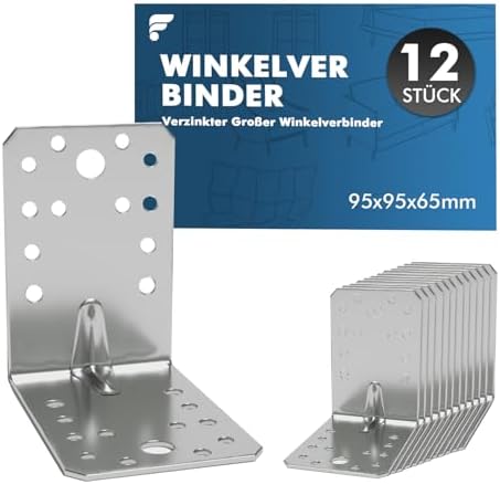 shinfly 12 Stück Winkelverbinder 95x95x65mm, Winkel Metall verzinkt | Metallwinkel 90 Grad mit Sicke, verzinkt; als Lochplattenwinkel und Montagewinkel für Holzverbindungen und Möb