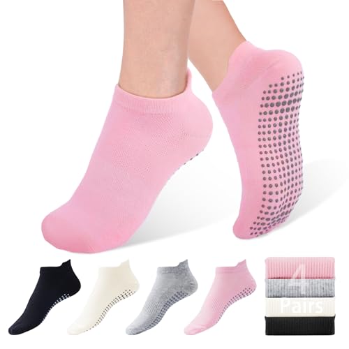 Dersoud Pilates Socks Grip for Women Non-Slip Grippy Yoga Socks Ankle for Barre, Ballet, Barefoot Training & Hospital Use