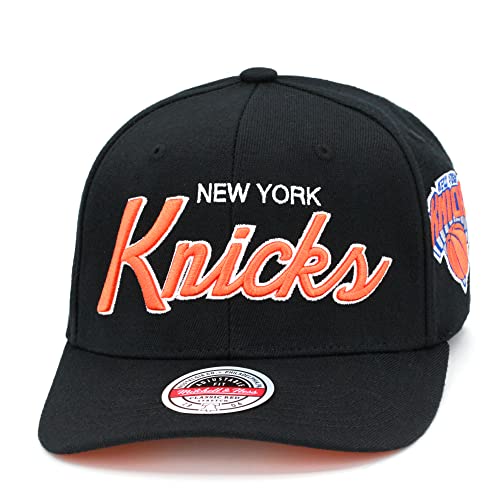 Mitchell & Ness New York Knicks Team Script 2.0 Stretch Snapback Hat Adjustable Cap - Black/Classic Script