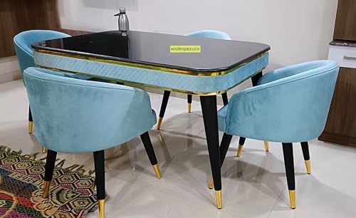 Image of WOODEN SPACE Wooden Dining Table with 4 Chair || Urban Dining Table for Dining Room (Sky Blue)