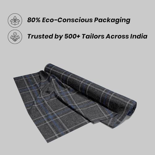Image of BIGREAMS Unstitched Checkered Suiting Luxury Pants Fabric for Men - 1.5 Meter Pant Piece | Premium Blended Material | Soft Finish | Ideal for Formal Trousers