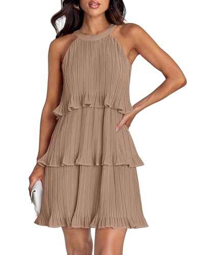 ZESICA Women's 2025 Summer Halter Dresses Sleeveless Ruffle Tiere...