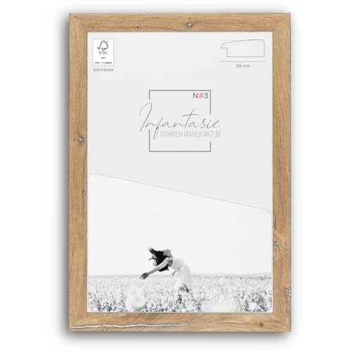 Infantasie 'N°3' Bilderrahmen 20x40 handgefertigt nach Maß | Eiche Vintage Silber | MDF-Holz Design Collage Holzbilderrahmen inkl. Acrylglas und Metall Aufhänger (Querformat & Hochformat)