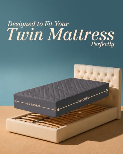 Image of Quilted Fitted Mattress Pad, Twin Mattress Protector Topper with Deep Pocket Stretches up to 16 Inches, Machine Washable Mattress Cover by Utopia Bedding (Grey)