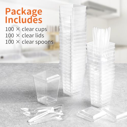 Soelomu 100 Pack 5 oz Plastic Dessert Cups with Lids and Spoons, Mini Parfait Cups Clear Dessert Shooter Cups for Banana Pudding, Jello, Fruit, Appetizer, Trifle by Soelomu - Image 4