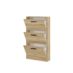 Duérmete Online - Zapatero con 3 Puertas, Mueble para Zapatos Estrecho, Modelo Alella, Acabado en Color Roble Miel, Medidas: 115 cm (Alto) x 68,5 cm (Ancho) x 17 cm (Fondo) Práctico y Funcional