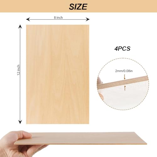 4 Stück 2mm Sperrholzplatte A4, Holzplatten zum Basteln, Dünne Holz-Zuschnitte, Sperrholzplatten Pappel A4, 2mm Sperrholz Linde Blatt, für Modellbau Laserprojekte Kunst Handwerk Gemälde