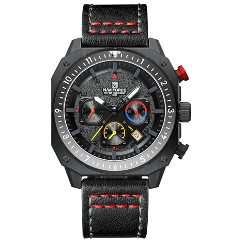Image of NAVIFORCE NF8057 Square Vintage Military Chronograph Genuine Leather Analog Watch