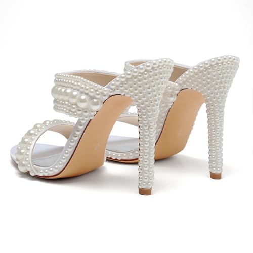 Image of Women's Pearl Open-Toe Sparkly 4.3IN Stiletto Heels Sandals Nightclub Party Wedding Shoes
