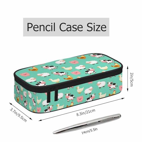 Image of Farm Animal Pencil Case Cute Pig Duck Cow Hen Chicken Sheep Green Pencil Bag Pen Markers Pouch Holder Organizer for Boy Girl School Students