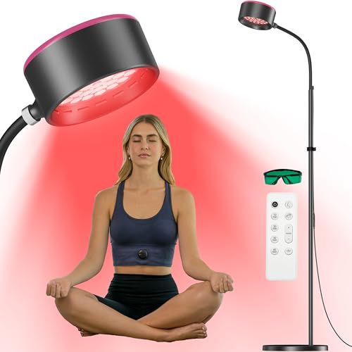 Red & Infrared Light Therapy Lamp with Remote – 660nm + 850nm Dual Wavelengths, 3 Height Levels, 360° Adjustable Gooseneck, Timer, Home Wellness & Muscle Relief Use