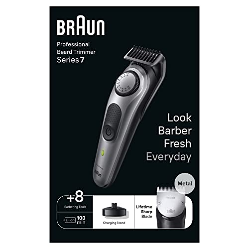 Braun Tondeuse À Barbe Professionnelle Series 7 BT7420, Electrique, ProBlade, Rasoir de Précision, Styling Grâce À 40 Réglages De Longueurs, Accessoires, Base De Recharge, Étui De Voyage