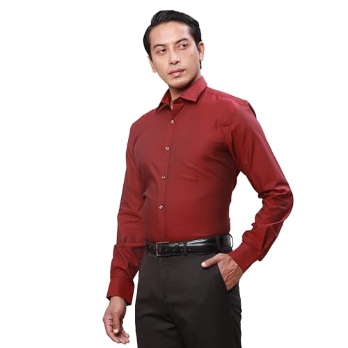 Image of Park Avenue Men's Solid Pattern Slim Fit Cotton Blend Full Sleeve Semi Cut Away Collar Formal Shirt