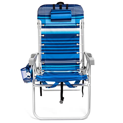 Homevative Folding Tall Backpack Beach Chair With 5 Positions, Towel Bar, Cooler And Storage Pouch, Cup Holder And Phone Holder, High Tide Blue #TOP6