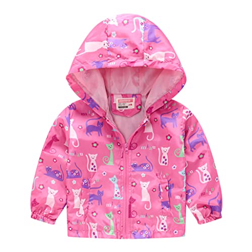 Kids Rain Jacket Boys Girls Toddler Baby lightweight Hooded Print Coats Zip Up Water Resistant Windbreaker Jacket