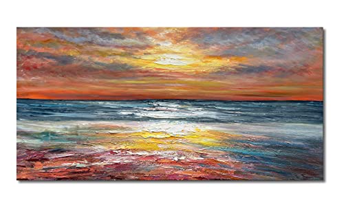 Limiyer Art Sea Sunrise Landscape Modern Abstract Oil Painting Canvas Oil Painting Wall Art Decoration 24x48 inch