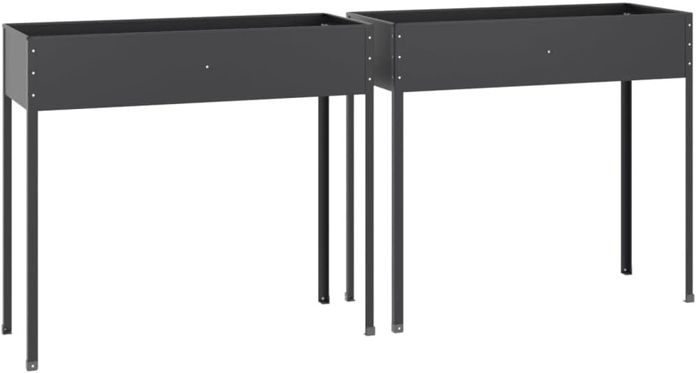 vidaXL Galvanized Steel Garden Planters Anthracite - Handy Outdoor Raised Bed for Plants, Herbs & Flowers, Decorative Stand for Patio, Deck & Balcony
