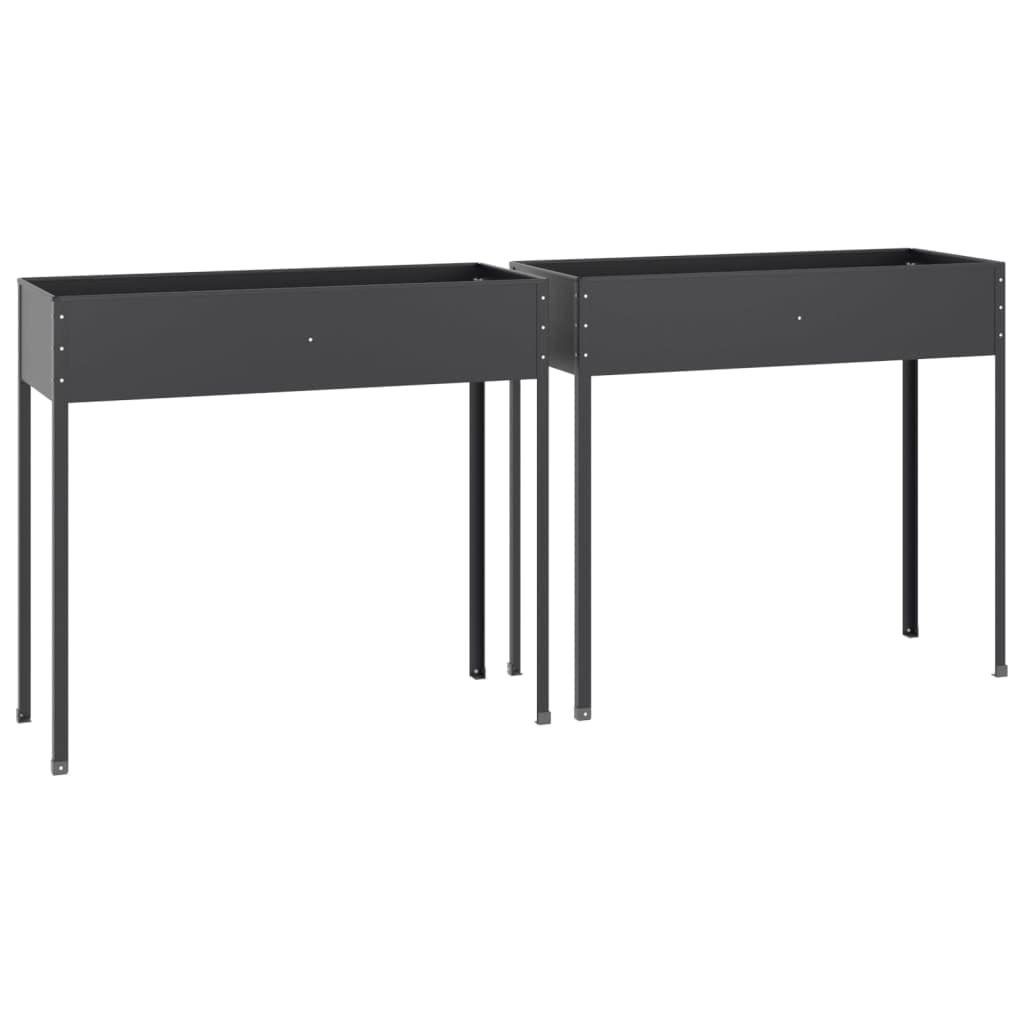 vidaXL Jardineras 2 Unidades, Macetero con Patas para Plantas, Arriate Elevado de Jardín Balcón, Mesa de Cultivo, Acero Galvanizado Gris Antracita