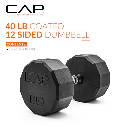 Image of CAP Rubber Coated Dumbbell Weights, Free Weights for Home Gym Strength Training, Anti-Roll Hex Dumbbells with Black, Chrome & Comfort Grip Handles, Singles