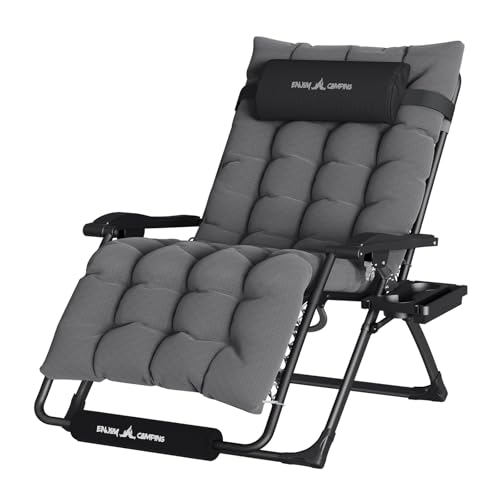 Image of UDPATIO Oversized Zero Gravity Chair Patio Reclining Chairs with Cushion | 29In Outdoor Folding Recliner with Pillows,Cup Holder, Foot Rest, Detachable Pad, Locking Dark Grey-xl