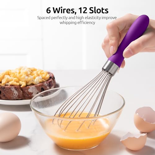 Image of U-Taste Wire Whisk for Cooking, 18 /10 Stainless Steel Balloon Wisk,S /Purple