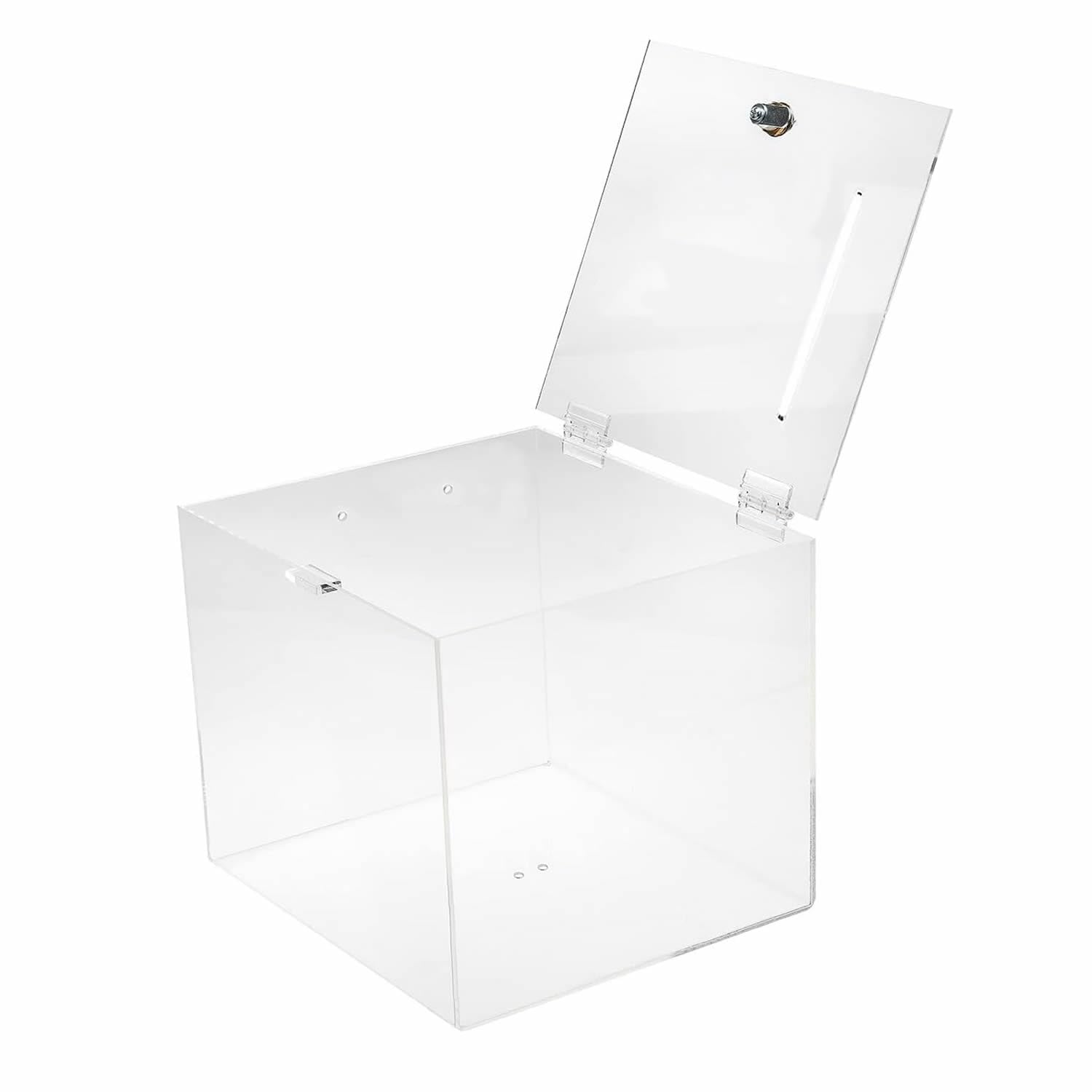 TUKA-i-AKUT Pudełko do darowizn 20 x 20 x 20 cm, z zamkiem, akrylowe pudełko promocyjne, pudełko na loterię, pudełko akcji, Urna wyborcza, kostka akrylowa, przezroczysta TKD8260-20 cm