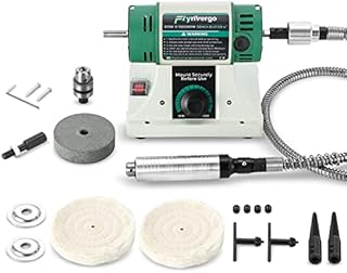 Flyrivergo Bench Buffer Polisher with Accessories Adjustable Variable Speed Multi-Function Bench Lathe Grinder Polishing Machine Tool Kit for Jewelry, Wood, Silver, Amber, Metal, Jade DIY