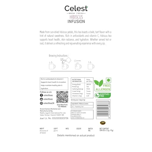 Image of Celest Hibiscus Tea - 50 Pyramid Bags (Pack of 4) | Loose Leaf Herbal Tea | Natural & Refreshing | Caffeine-Free