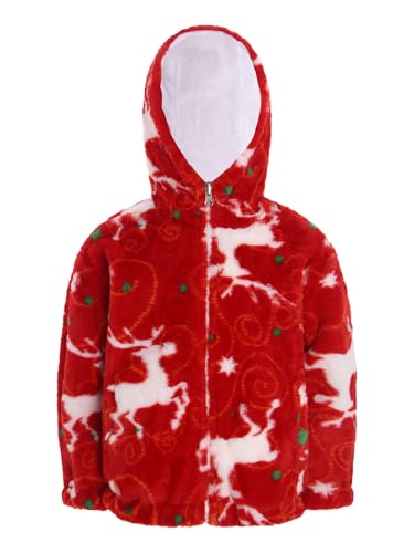Girls Boys Fleece Printed Hooded Jacket Toddlers Faux Fur Warm Coat Zip Up Sweatshirt Outerwear Casual