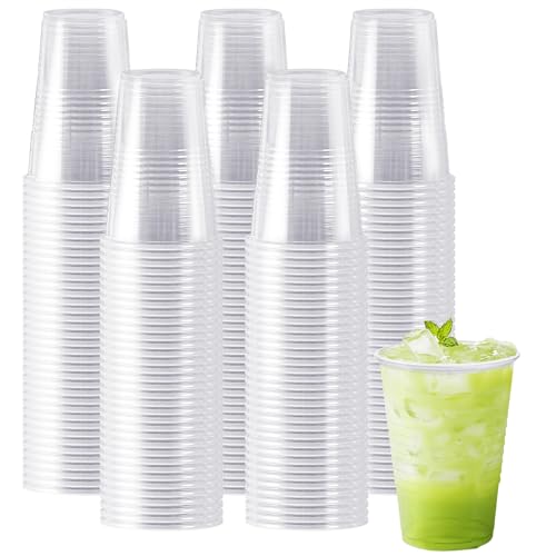 SIUQ 300 Pack 16 oz Clear Plastic Cups 16 Ounce Disposable Cold Drinking Cups for Party Picnic Wedding BBQ Travel Christmas Halloween Events