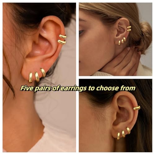 Agwolf AG-ER-5PAIRS HOOP-GOLD 5Pairs Gold Hoop Earrings For Women, Dainty 14K Gold Plated Huggie Hoop Earrings For Women Lightweight Cartilage Earrings Set thumb #4
