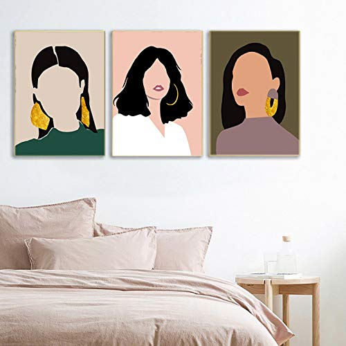 Cuadros de pared para sala de estar sin marco pack de 3 pinturas de mujer minimalista moderna