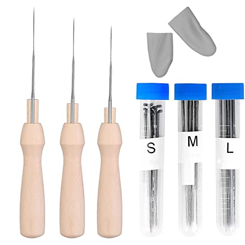 TIARH Filznadeln Set für Anfänger, 3 Größen Filzen Nadeln, Filzwolle Nadeln mit Holzgriff, Ahlen, Fingerspitze für Wolle Filzen Nadelfilzen Trockenfilzen Cover