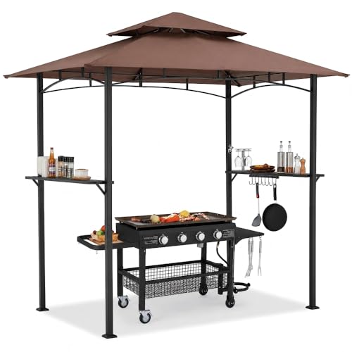 AECOJOY 8' x 5' Outdoor Grill Gazebo Canopy, BBQ Canopy for Outdoor Grill, 2- Tier BBQ Grill Gazebo Shelter for Patio, Backyard and More (Brown)
