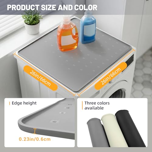 ZJWZLG Washer Dryer Top Protector Mat, 26"x26" 1Pcs Grey,Non-Slip, Waterproof & Heat-Resistant Silicone Pad with Raised Edge — Laundry Countertop & Kitchen. — view 2