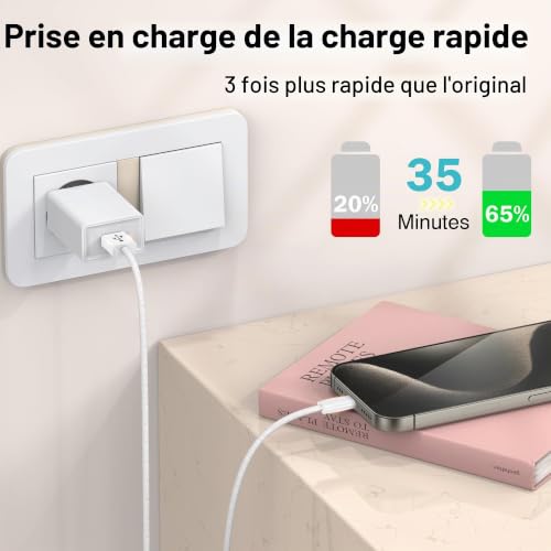 NIBIKIA Cable USB C Charge Rapide 3,1A, [2M/Lot de 2] Câble USB vers USB C – vue 4
