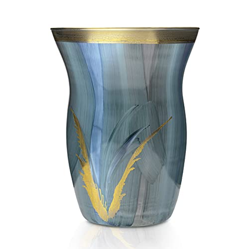 Angela Neue Wiener Werkstätte Jarrón de Cristal Pintado Dorado y Azul, tamaño Mediano Cover