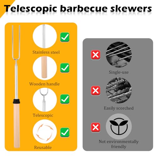 PBUSPU 8 Stück Teleskop Grillspieße, Teleskop Grillspieße Edelstahl Marshmallow, Lagerfeuer Spieße, Grillgabel, Edelstahl Ausziehbar, für Camping Grill BBQ den Außenbereich, Grillstab 31-81cm