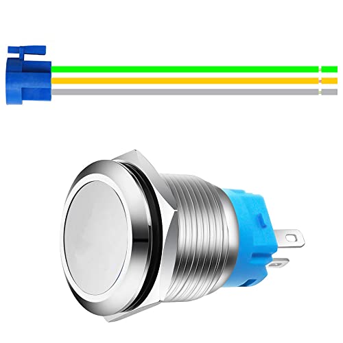 Gebildet 22 mm 5V/12V/24V/110V/125V/230V 5A Einrastender Druckknopfschalter NO NC Edelstahl Wasserdichter Metallschalter mit Drahtbuchsenstecker