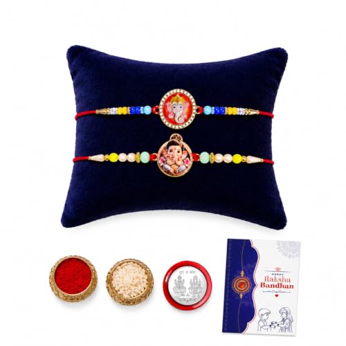 Image of Oblivion Rakhi For Brother - Elegant Stylish God Designer Rakhi with Beads and Silver Colour Pooja Coin, Tilak Set & Greeting Card - Traditional Raksha Bandhan Combo for Bhai