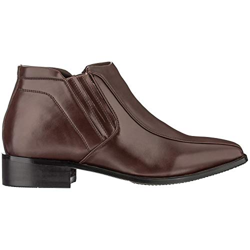 Image of Calden Men's Invisible Height Increasing Elevator Shoes - Brown Premium Leather Zipper Dress Boots - 3.2 Inches Taller - K99805-1 - Size 12 D(M) US