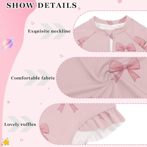 Pink Bows on Background Girls Rash Guard Swimsuits Long Sleeve One Pieces Bathing Suit UPF 50+ Zipper Swimwear4