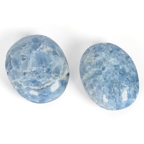 Celestite Palm Stone-2 Pc Celestite Pocket Energy Stones, Smooth Healing