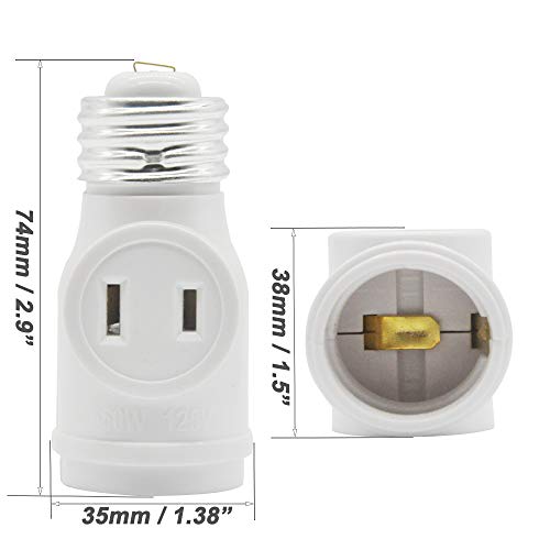 2 Outlet Light Socket Adapter, E26 Bulb Socket to Outlet Splitter,Converts Medium Screw Socket into a Socket with Two outlets,Polarized Outlet.UL Listed,White (2-Pack) - Thumbnail 4
