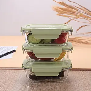 Glass Airtight Container Set For Food Storage (Pack of 3) | Leak Proof | Air Tight Lunch Box for Office, Fridge & School | Durable Borosilicate Glass (410ml - Pack of 3)