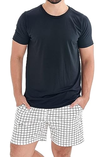 Pijama Masculino Curto com Shorts Xadrez Grid Off White