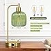 QiMH Industrial Table Lamp for Bedroom Set of 2, Green Glass Beside Lamp with USB A&C Ports, Stepless Dimmable Gold Lamps, Nightstand Lamps for Living Room, Office, Home Decor(Bulb Included)