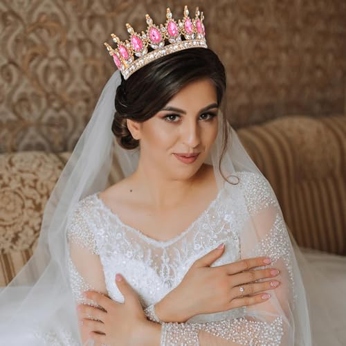 Grevosea 1 Stück Krone Damen Prinzessin Tiara Kristall Krone Damen Vintage Tiara Krone für Frauen Glitzernde Braut Diadem Haarschmuck für Brautkrone,Hochzeit,Abschlussball,Festzug Geburtstag Party(B)