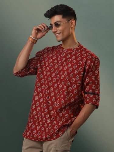 Shvaas By Vastramay Men's Ajrak Cotton Short Kurta - Image 4